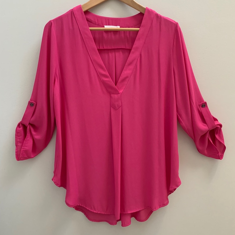 Lush V-Neck Pink Tunic Blouse